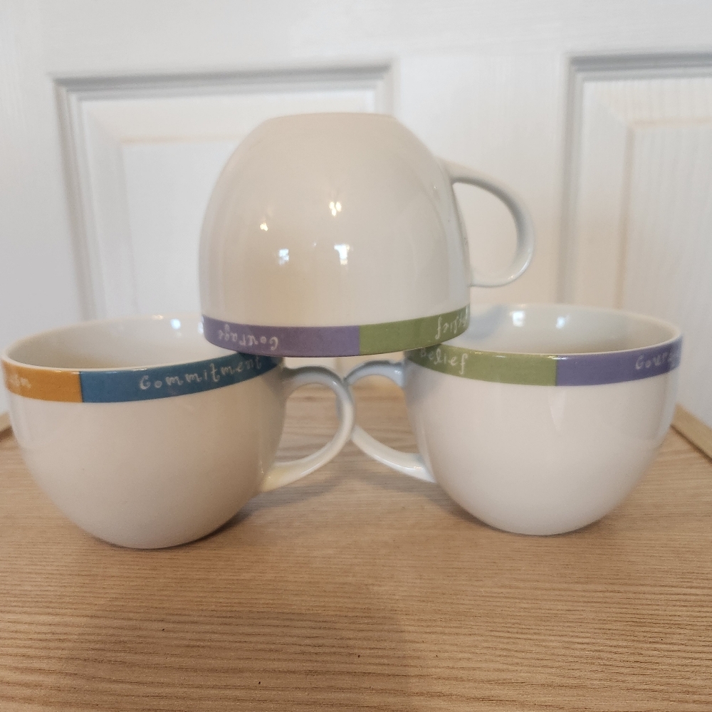 Set of 3 Mary Kay Enthusiasm Commitment Belief Courage 8 oz China Cups / Mugs